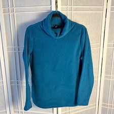 TALBOTS TEAL PULLOVER MICROFLEECE FUNNEL NECK SIDE SLIT SHIRT/TOP M picture