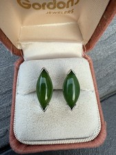 Vintage 14k White Gold Marquise Nephrite Jade Un Pierced Screw Back Earrings 4g picture