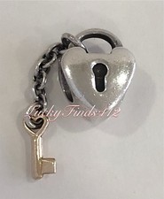 Authentic Pandora Lock Heart Charm Two Toned Retired Pandora Charm picture