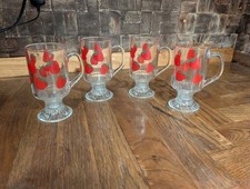 Vintage 1970s Dominion Glass Strawberry Footed Glass Mugs Set of 4 Cottagecore picture