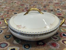 NORITAKE NIPPON THE MARNE PINK BLUE FLORAL CASSEROLE DISH WITH LID GOLD EUC picture