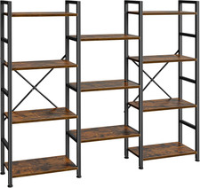 Triple Bookshelf, Bookcase with 11 Open Display Shelves, Wide Book Shelf Book Ca picture