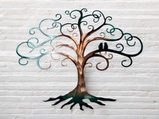 Love Bird Swirled Tree of Life - Metal Art - Copper Green 36