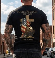 250 Years Anniversary USA T-Shirt America Eagle Faith & Freedom Unisex On Back picture