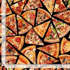 Comfort Food Fabric | Tossed Pizza Slice Black | Timeless Treasures YARD picture