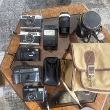 Antique vintage Cameras And Accessories Lot Untested - canvas bag.  picture