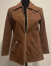 1970s Cotton Suede Look Union Made Women's Jacket Zip-Up Size 10 Vintage picture