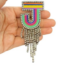 Vintage Jewelry Colorful Letter J Brooch Rhinestone J pin picture