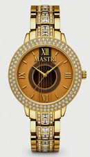 MASTRI Women’s Quartz Dress Watch Gold-Tone Bracelet Roman Dial Diamond Bezel picture