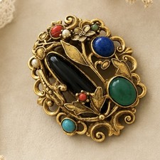 Authentic Unsigned Swoboda 3D Floral Big Statement Brooch 1960s Multi Gemstones picture