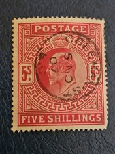 Great Britain 1902 5s Shillings King Edward VII Used Stamp - Clean CDS Cancel - picture