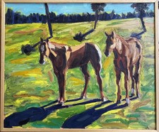 Large Signed Rene Guerin Oil Painting Horses in Florida Landscape 36