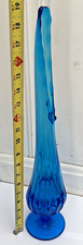 VTG 1960s Fenton Colonial Blue Thumbprint Swung Glass Vase Mid-Century, 19