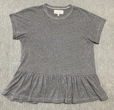 The Great Top Shirt Womens Size 2 Medium Gray Ruffle Tee Short Sleeve CUTE USA picture