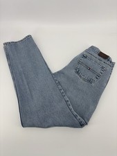 Vtg 90s Tommy Hilfiger Jeans Mens 32x32 Light Wash Straight Flag Pocket Leather picture