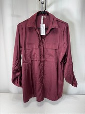 NY Collection Burgundy Button-Up Blouse Size L 4310 picture