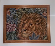 Vintage William Morris Style Woven Lion Tapestry Framed Wall Art picture