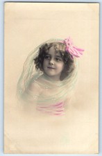 c1910's Pretty Child Girl With Pink Bow Ribbon Portrait RPPC Photo Postcard picture