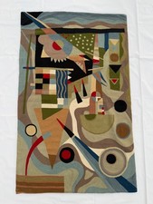 Vintage Hand Wool Embroidered Abstract Kandinsky Art Design Kashmiri Rug  picture