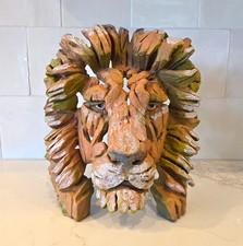 Lion Head Freestanding Sculpture Figurine, Brown Green Beige Animal Decor picture