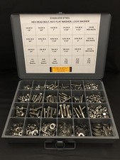 980pcs ASSORTMENT- STAINLESS BOLT, NUT, WASHER, & LOCK WASHER 1/4” 5/16” 3/8” picture