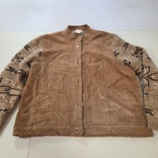 Pendleton Originals Leather & Lambswool Southwestern Jacket Brown Mens XL picture