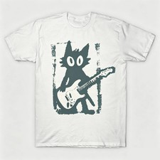 Vintage Punk Guitar Rock Cat Music Lover Gift T-Shirt Sizes S-5XL picture