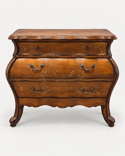 Vintage French Provincial Bombe Chest of Drawers 3-Drawer Wood Floral Carved picture