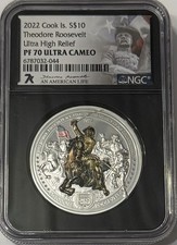 2022 Cook Is. S$10 Theodore Roosevelt Ultra High ReliefPF 70 ULTRA CAMEO 2 Oz picture