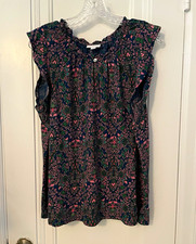 J. Jill Women’s Navy Floral Woven Round Neck Sleeveless Blouse, Size M picture