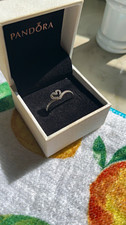 PANDORA 925 Sterling Silver Heart Clear CZ Pavé Stackable Band Ring Size 7 picture
