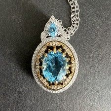 Enchanted Disney Fine Jewelry Aladdin 10k Gold Blue Topaz Oval Pendant 19