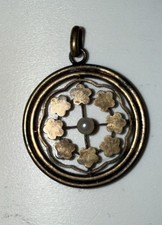 Antique Edwardian Gold Openwork Flower Pearl Vintage Pendant-EU. 585 (1900-1910) picture