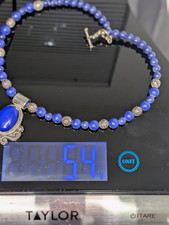 Vintage Mexico 925 Sterling Silver Lapis Lazuli Beaded Necklace & Pendant picture