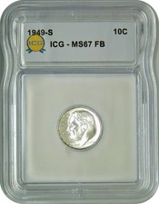 1949 S Roosevelt Dime 10¢ ICG MS67 FB Gem Brilliant Uncirculated Full Bands picture