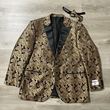 Kilburne and Finch Formal Blazer Gold Black Paisley Mens Size 50L w/ Bow Tie picture