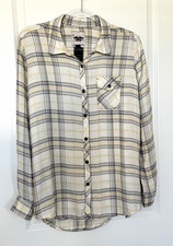Harley-Davidson Women’s Lg Plaid Rayon Long Sleeve Button-Up Shirt Beige 96128 picture