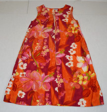 Vintage Sears Hawaiian Dress Size S/M 70s Sleeveless Orange White Yellow Floral picture