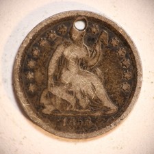 1856 P Seated Liberty Half Dime H10 Coin Silver, Good Details, Holed picture