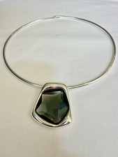 Vintage RLM Robert Lee Morris Soho Modernist Collar Necklace Smoky Gray Pendant picture