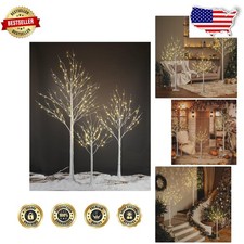 Stunning 4ft 6ft 8ft Birch LED Tree 3-Pack - Waterproof Warm White Holiday Decor picture