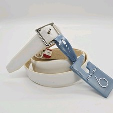Womens Nine West Leather Belt Buckle White size XL Silver tone NWT picture