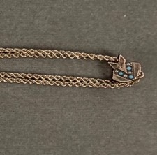 Antique Victorian 48” 14K GF Slide Chain Watch Guard Necklace Turquoise Pearl  picture