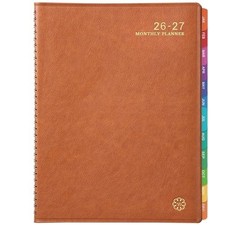 Monthly Planner 2026-2027 Twin-Wire Organizer Leather Cover 18M Planner, Brown picture