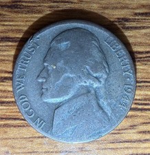 1944-S Silver War Nickel - Cracks, Rotated, Die Chip Wedged Into Lamination Back picture