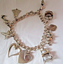 Vintage Mid-Century Sterling Silver Curb-Link Charm Bracelet 10 charms, 8 inch picture