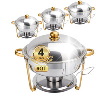 Juego 4 chafers buffet 6QT acero inoxidable dorado y plata completo. NUEVO picture