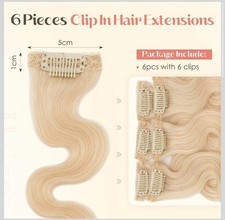6pcs Hairro Platinum Blonde Clip-In Hair Extensions Wavy Texture Lace Weft Stron picture