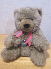 Vintage Rare 1977 Gund Brown Bear With Red Bow Plush Stuffed Animal picture