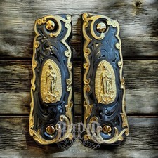 1911 45 38 Super Full Size Virgen De Guadalupe Gold Pistol Grip Cachas & Screws picture